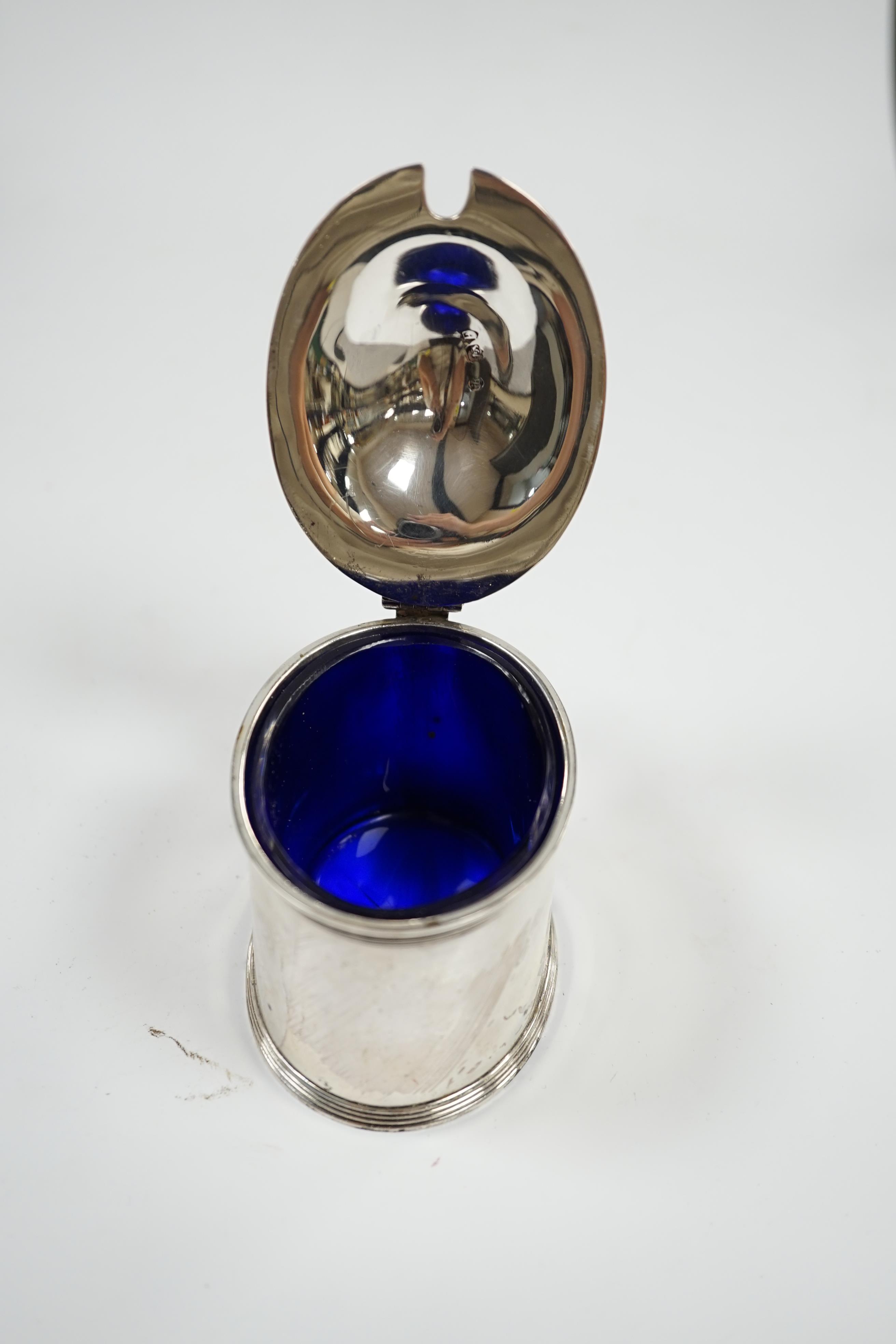 A late Victorian silver oval mustard pot, by William Barnard & Sons, London, 1881, length 10.5cm. Condition - fair